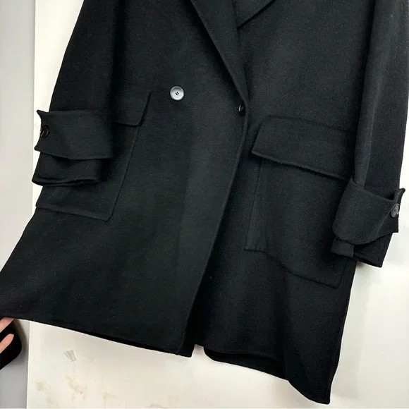 NWT Massimo Dutti Black Double Breasted Pocket Wool Blend Jacket Coat Sz Small - Picture 8 of 16